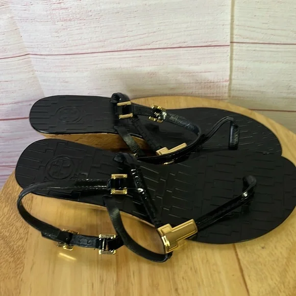 Tory Burch Black Ankle Strap Cork Wedge Sandal‎ Size 7 - Picture 13 of 13